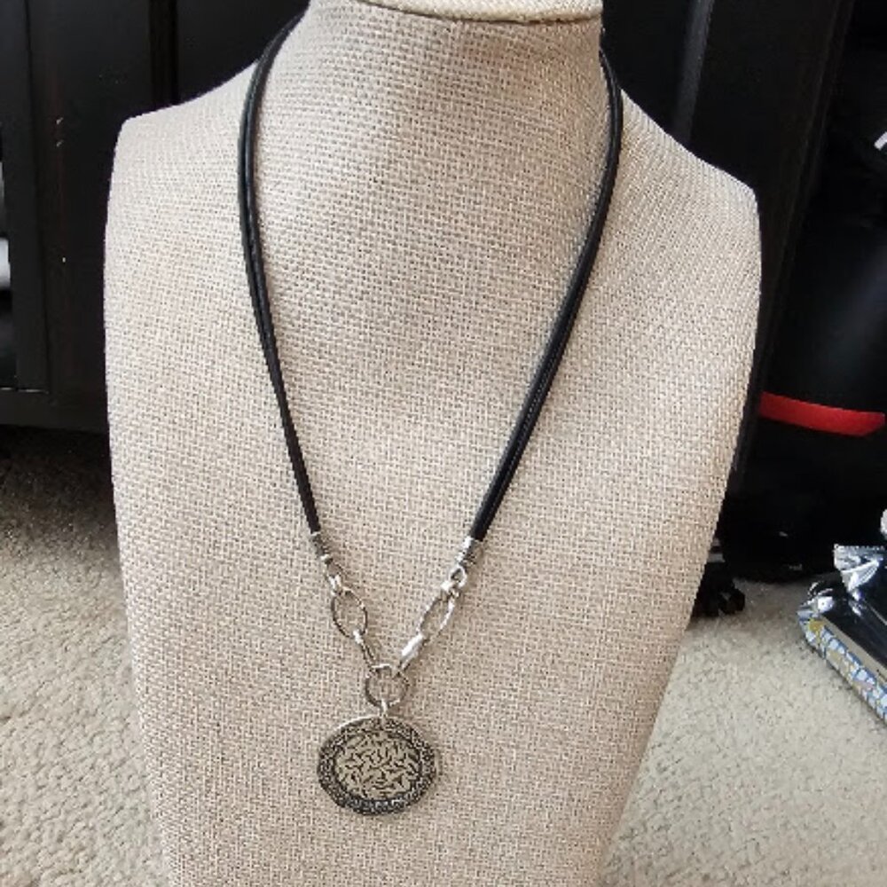 Silpada N1711 Sterling Silver Retired disk pendant on chain and leather necklace